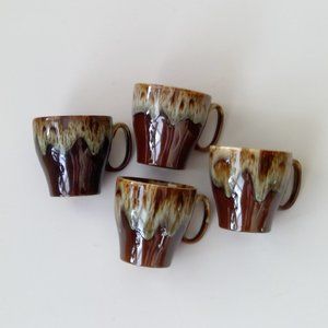 S/4 Vintage Ceramic USA Drip Glaze Brown Mugs